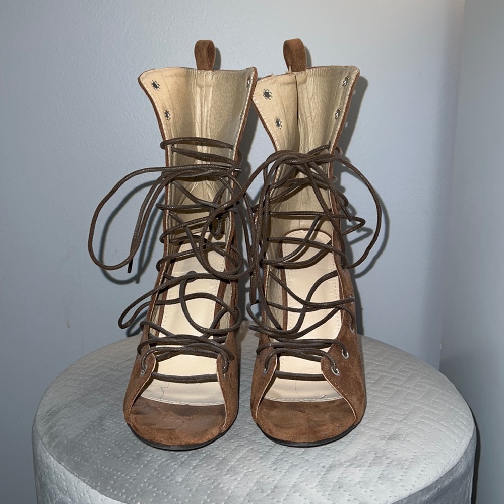 Lace Up Suede Heels